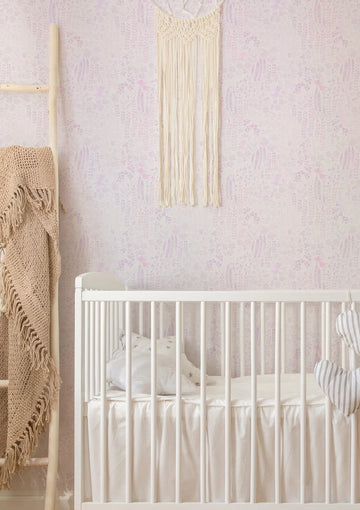 Fairy Flower Garden in Lilac Purple Wallpaper from Olive et Oriel where you can shop wallpaper and artworks online