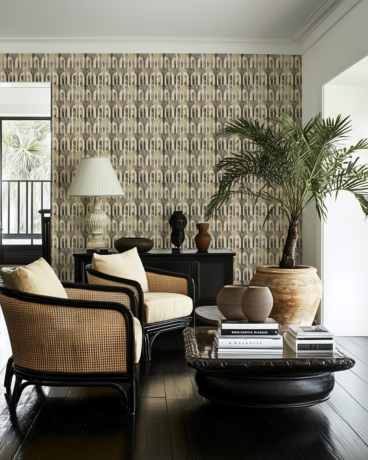 Gilded Colonial Palm Wallpaper from Olive et Oriel where you can shop wallpaper and artworks online