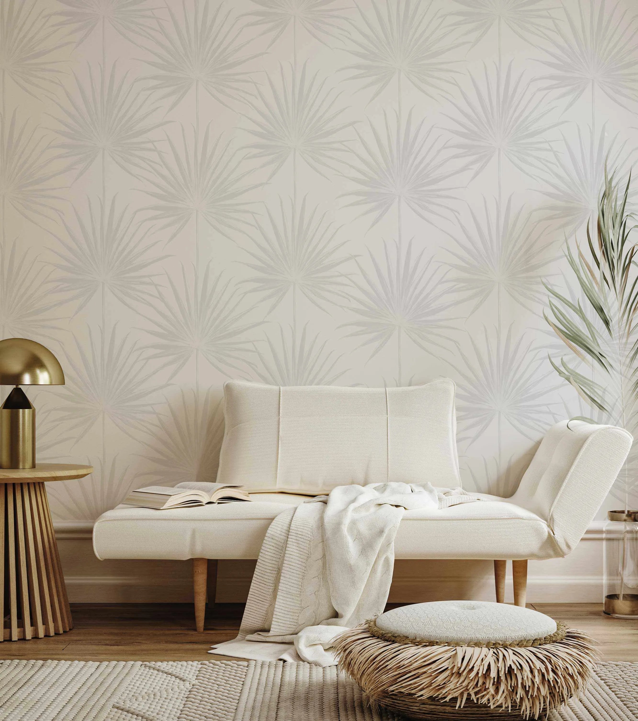 Coastal Palm Wallpaper in Grey from Olive et Oriel where you can shop wallpaper and artworks online