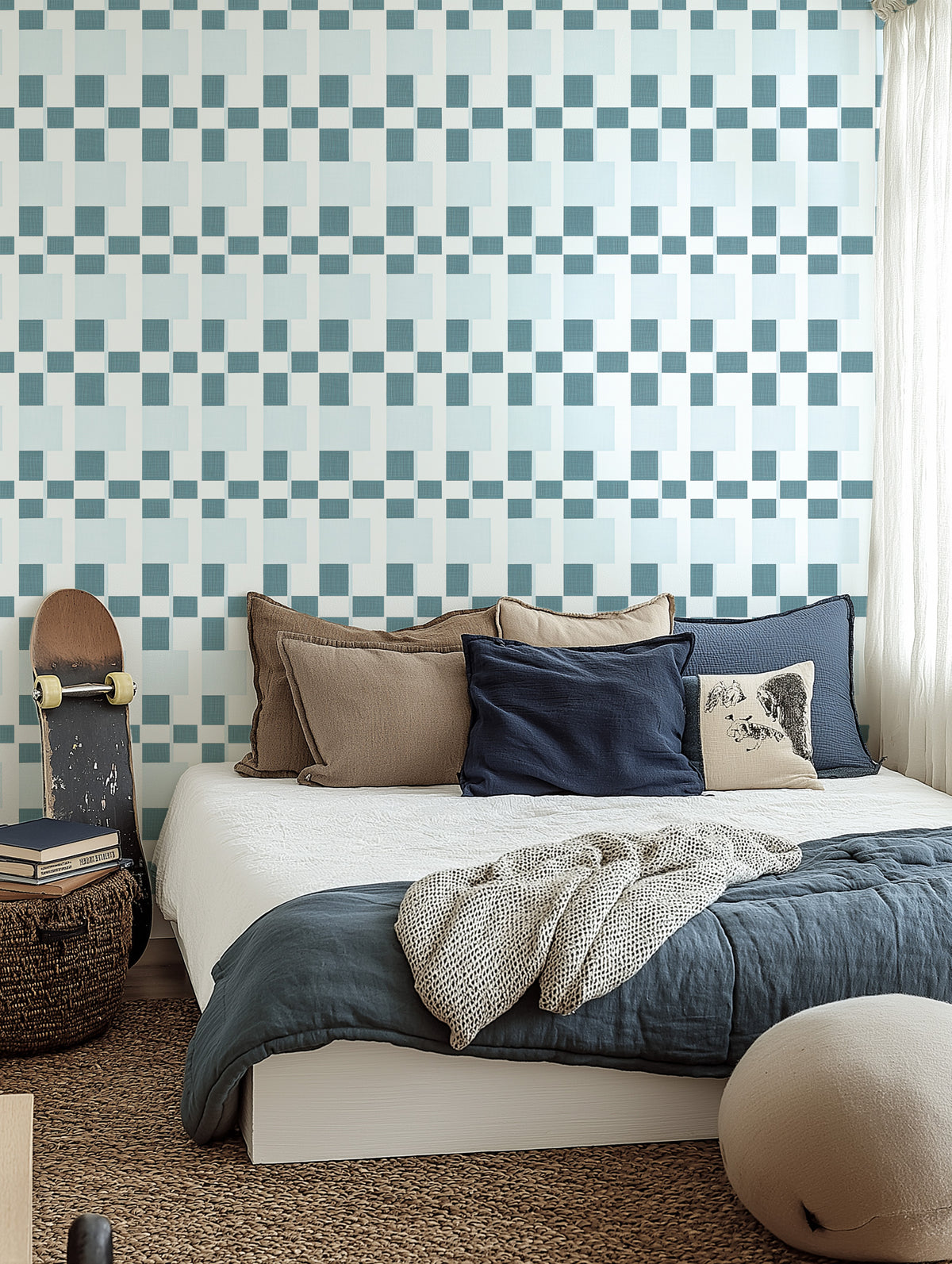 Tech Grid Check Wallpaper from Olive et Oriel where you can shop wallpaper and artworks online