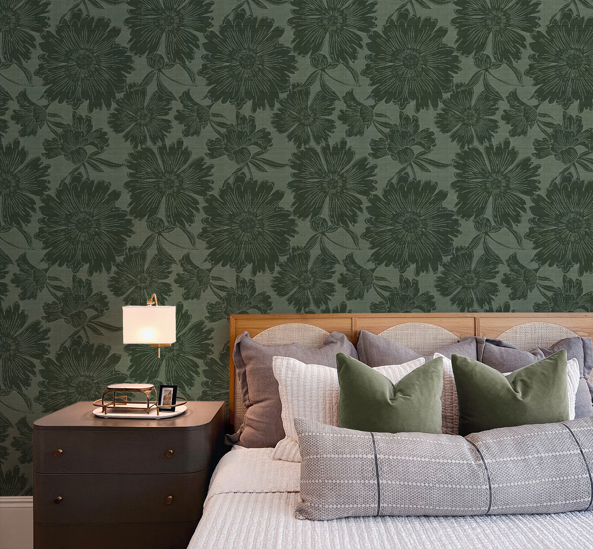 Luxe Country Floral Dark Green Wallpaper from Olive et Oriel where you can shop wallpaper and artworks online