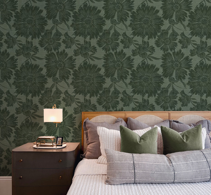 Luxe Country Floral Dark Green Wallpaper