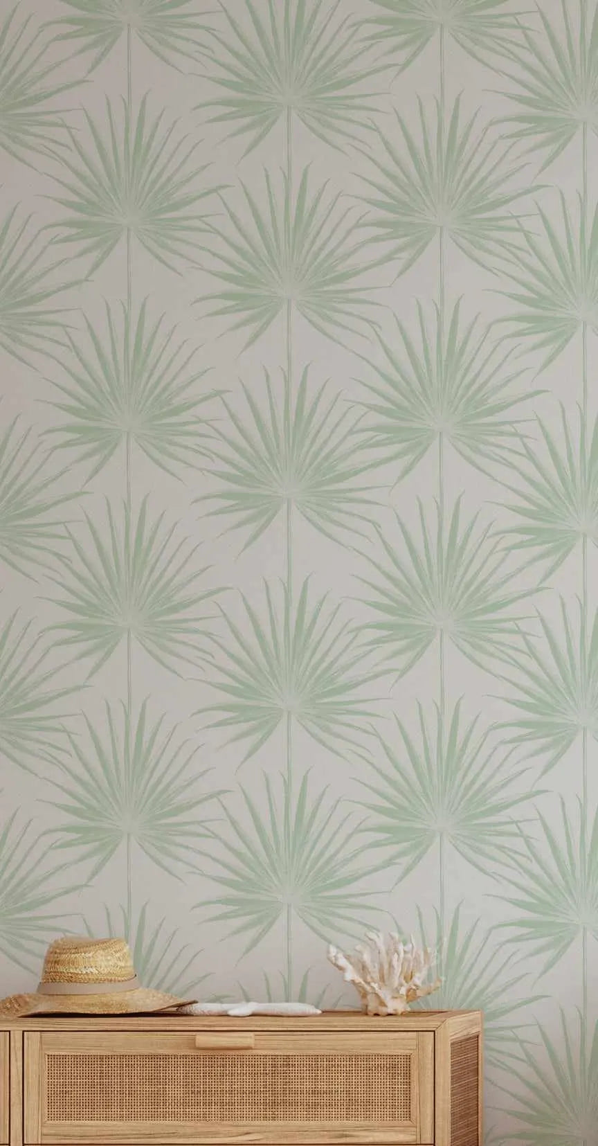 Coastal Palm Wallpaper in Green from Olive et Oriel where you can shop wallpaper and artworks online