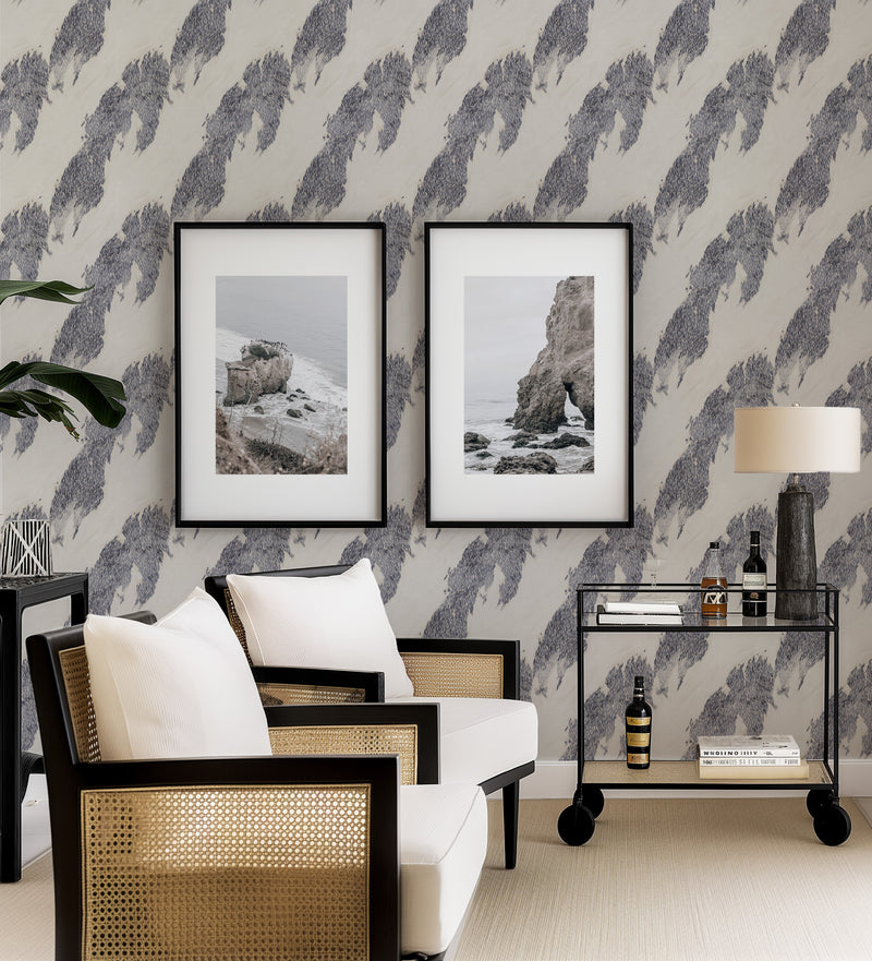 Ocean Tides in Navy Blue Wallpaper from Olive et Oriel where you can shop wallpaper and artworks online