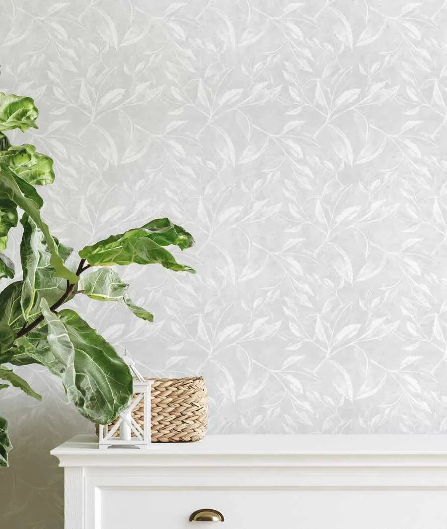 Autumn Leaves Wallpaper in Sky Blue from Olive et Oriel where you can shop wallpaper and artworks online