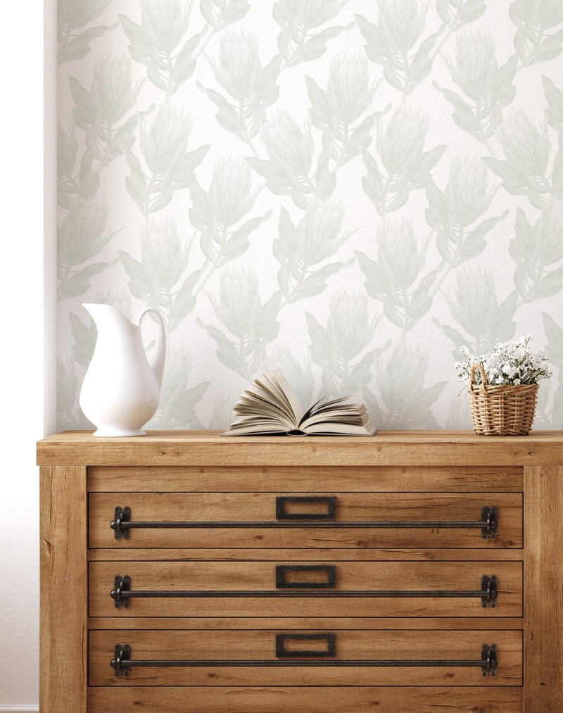 Protea Luxe in Sage Green Wallpaper from Olive et Oriel where you can shop wallpaper and artworks online