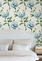 Cottage Carnations in Light Blue Wallpaper