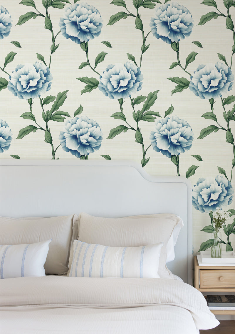 Cottage Carnations in Light Blue Wallpaper