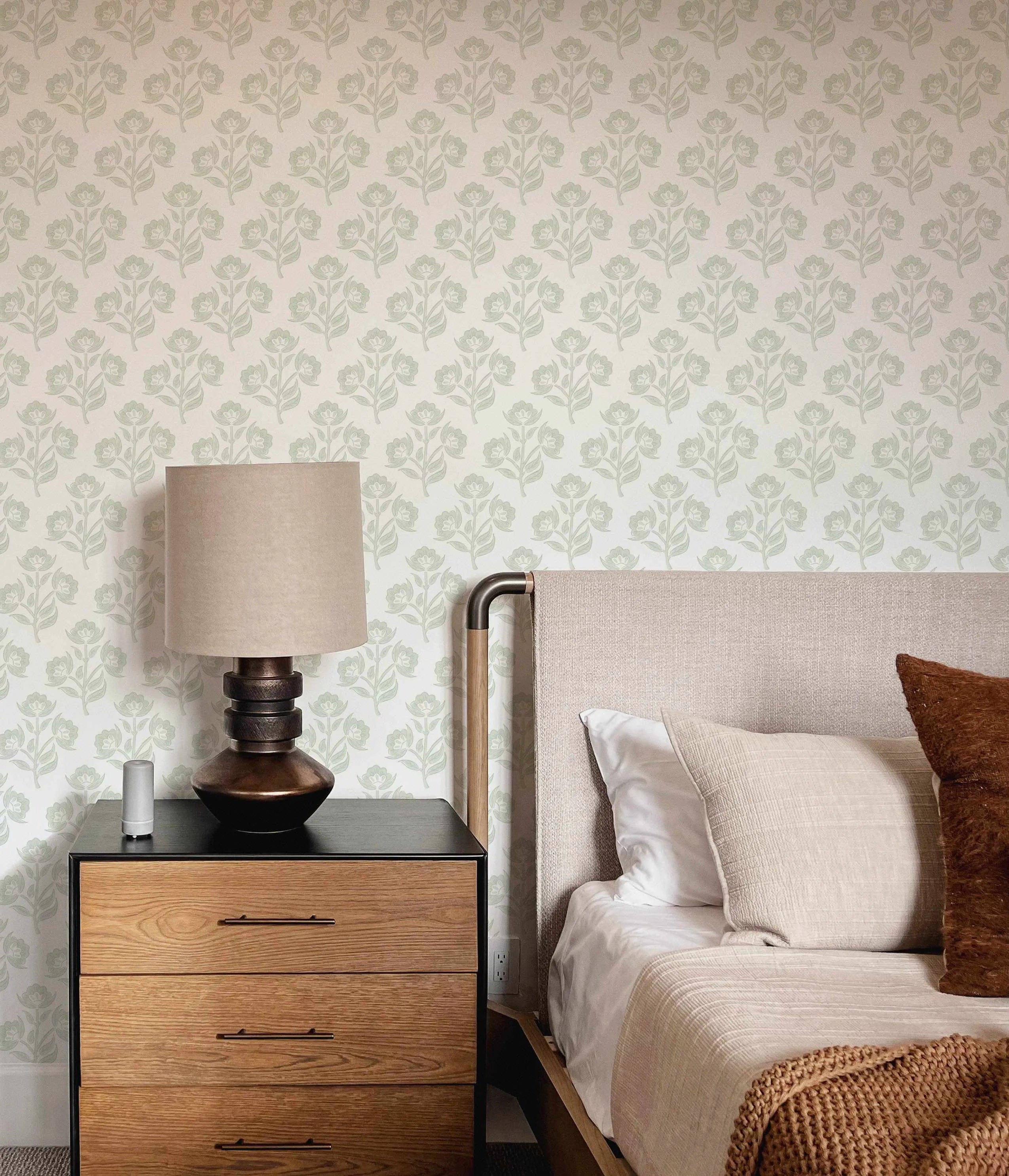 Eves Flower Sage Green Wallpaper from Olive et Oriel where you can shop wallpaper and artworks online