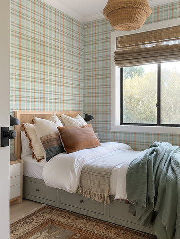 Adventure Bound Plaid Wallpaper from Olive et Oriel where you can shop wallpaper and artworks online
