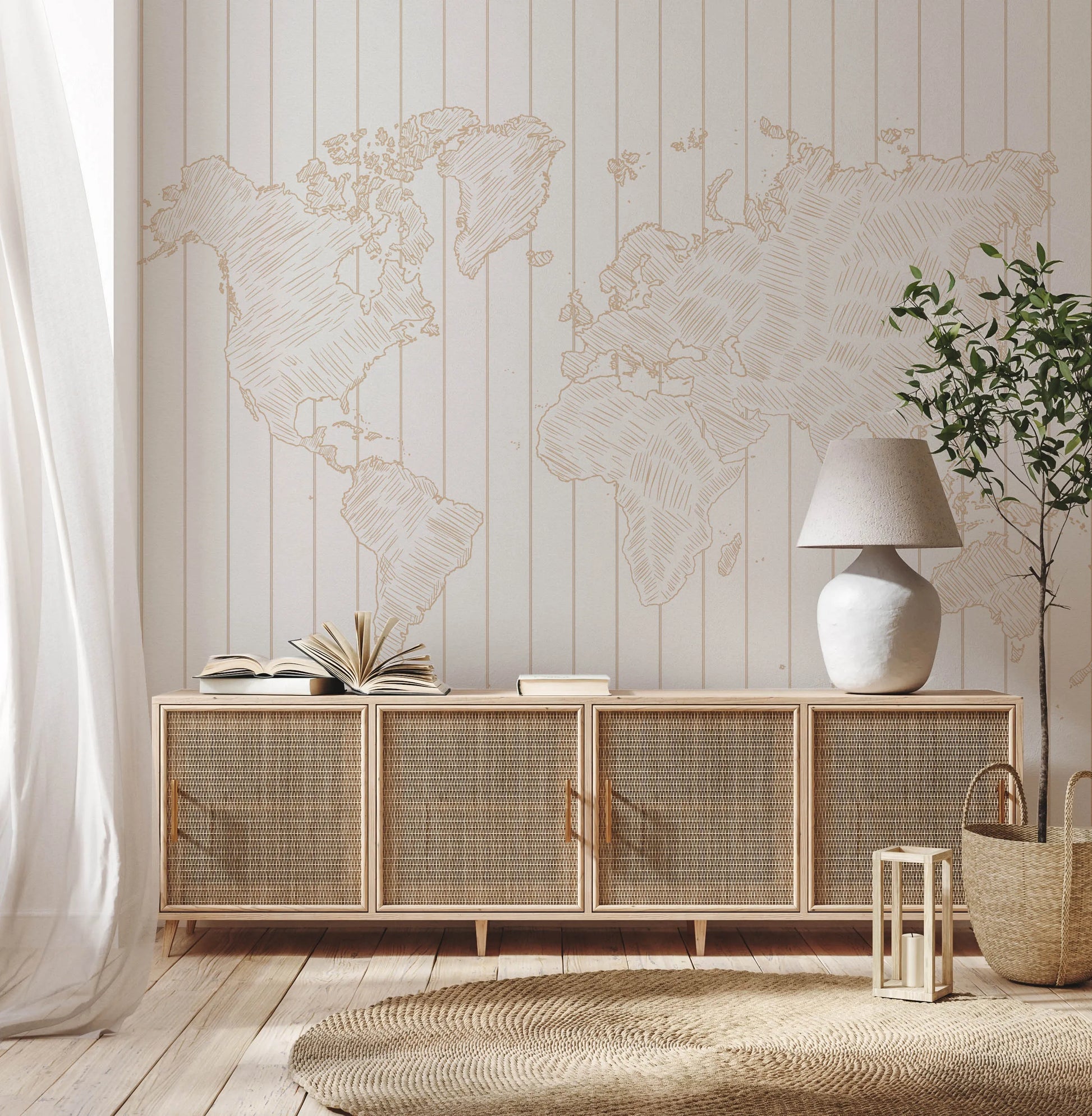 Sketched Stripe Beige Map Wallpaper Mural from Olive et Oriel where you can shop wallpaper and artworks online
