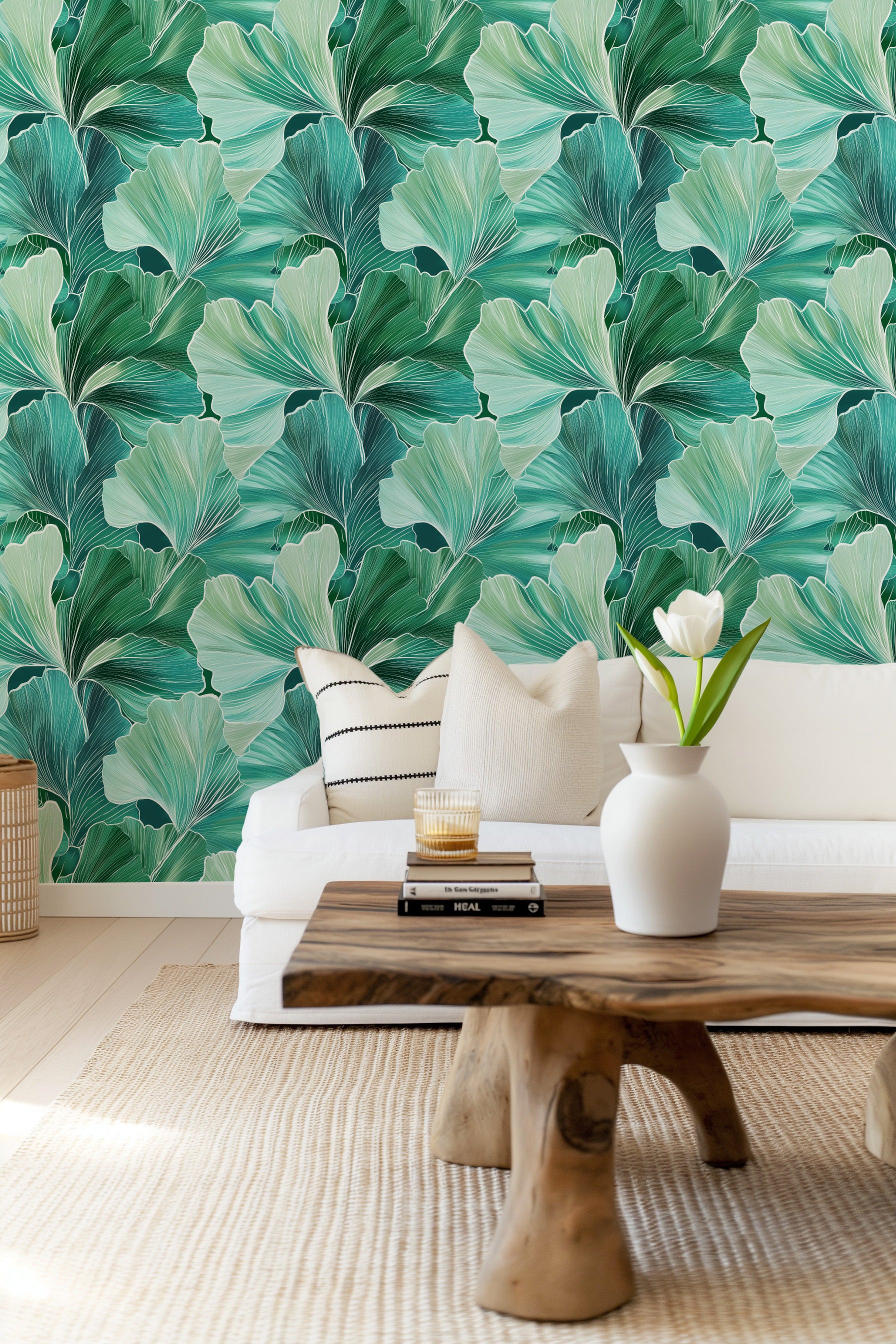 Ginkgo in Emerald Green Wallpaper