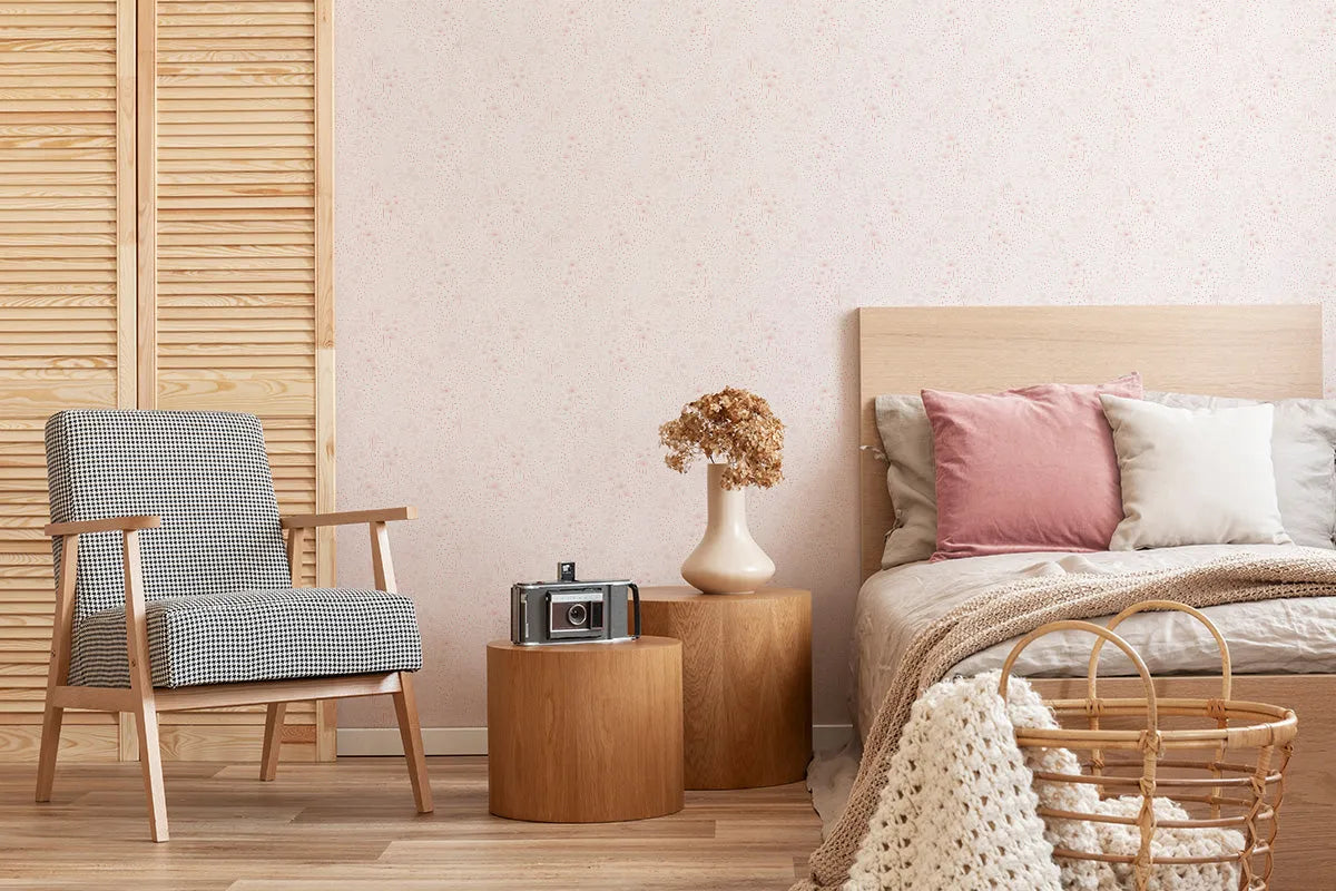 Dots & Flowers in Soft Pink Wallpaper from Olive et Oriel where you can shop wallpaper and artworks online