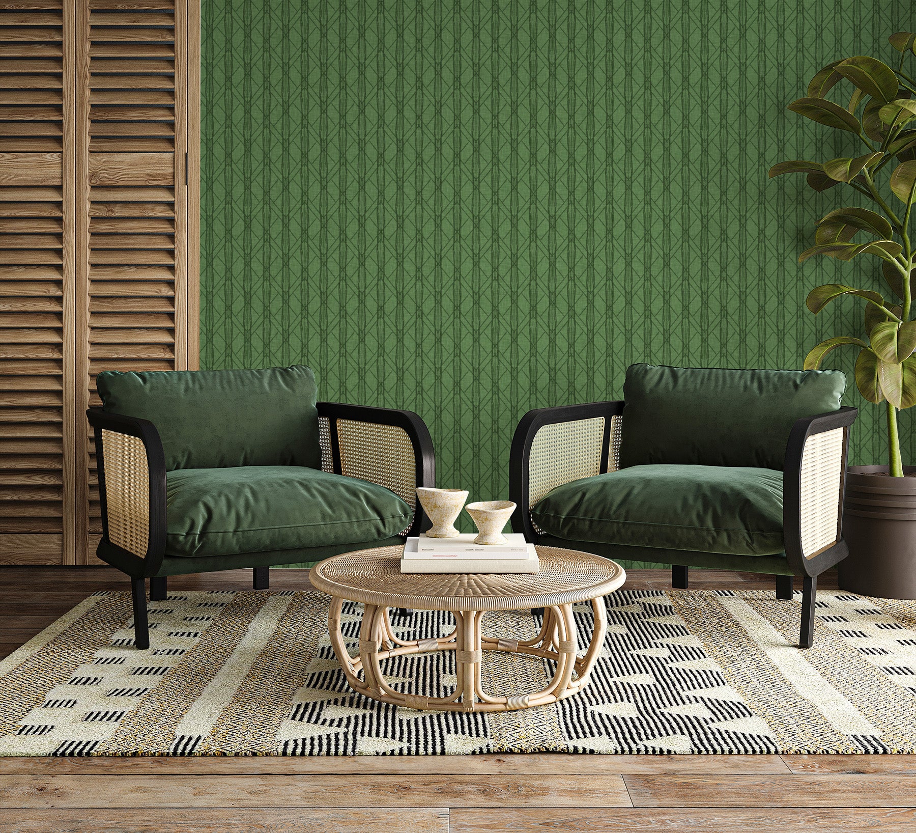 Organic Dark Green Stripe Wallpaper