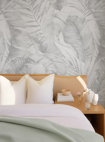 Palm Sanctuary in Grey Wallpaper from Olive et Oriel where you can shop wallpaper and artworks online