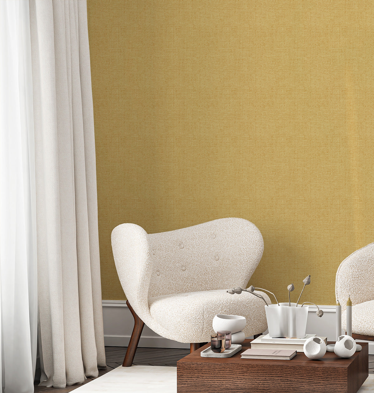 Ashsa in Mustard Commercial Vinyl Wallcovering