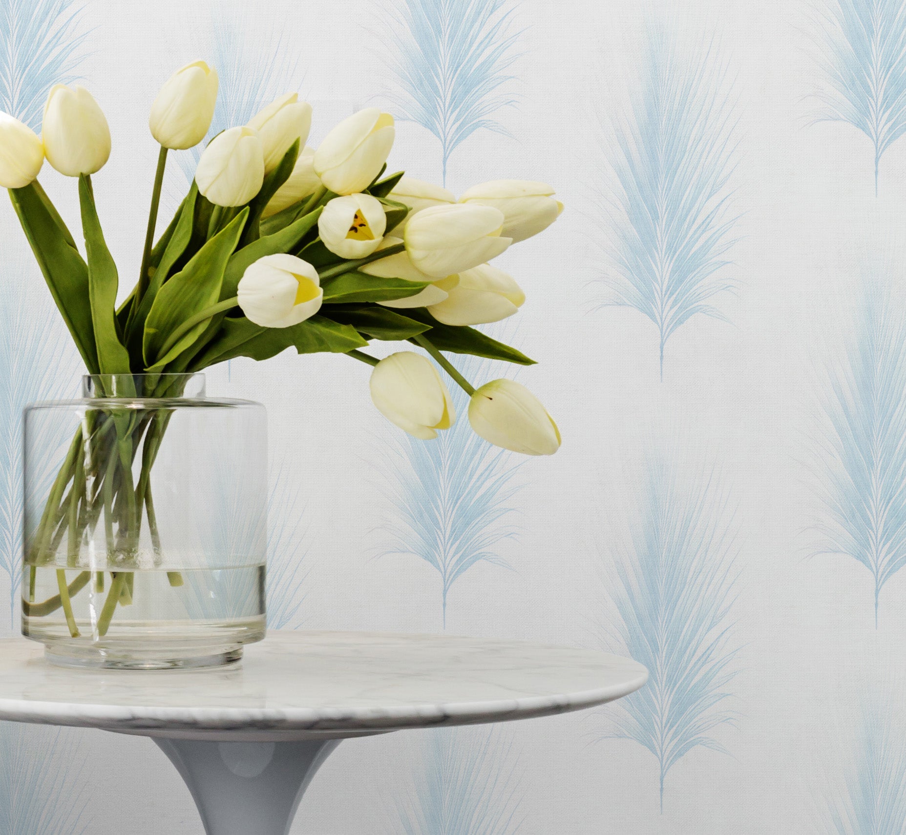 Soft Coastal Fan Palm in Light Blue Wallpaper