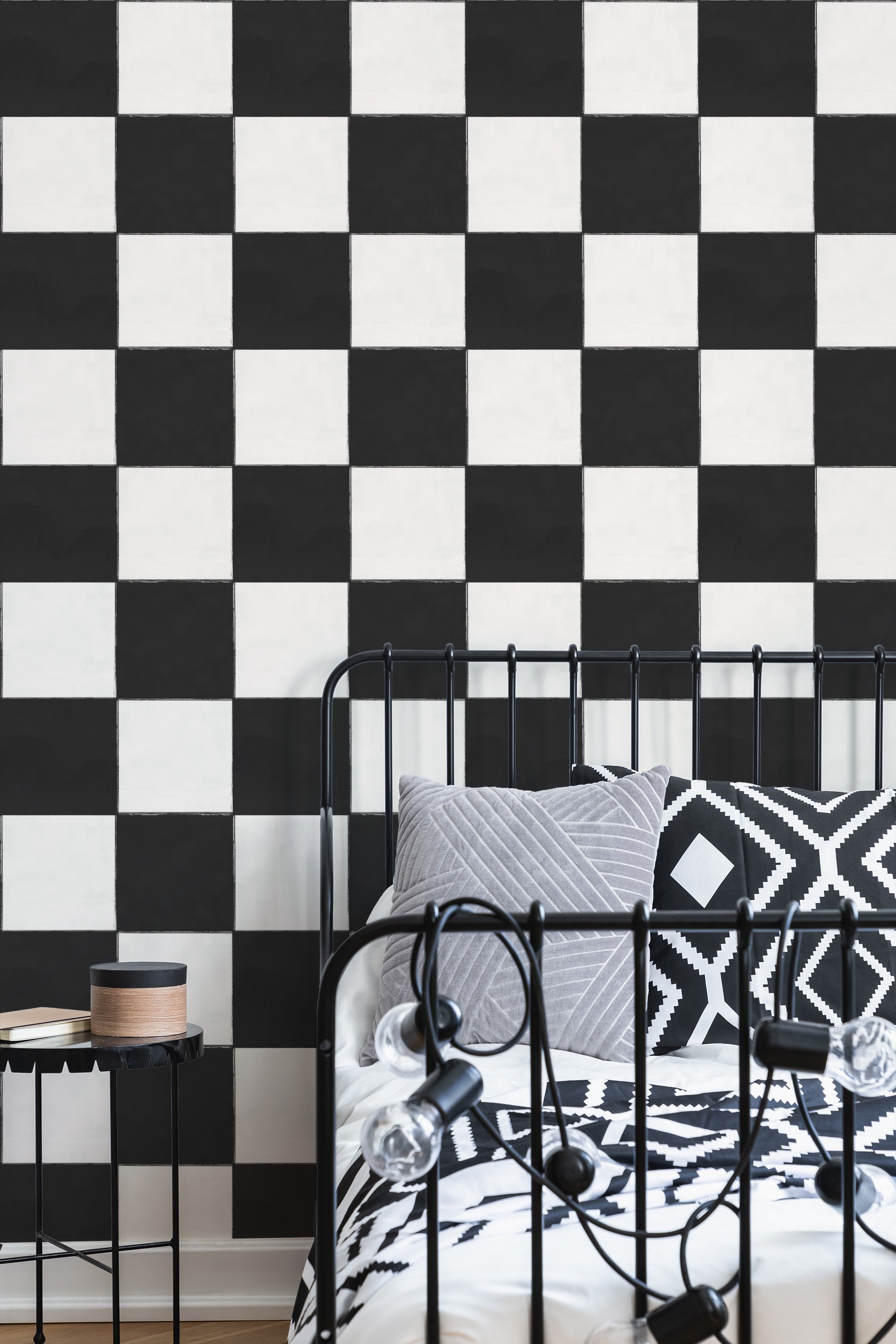 Large Watercolour Check Charcoal Black Wallpaper