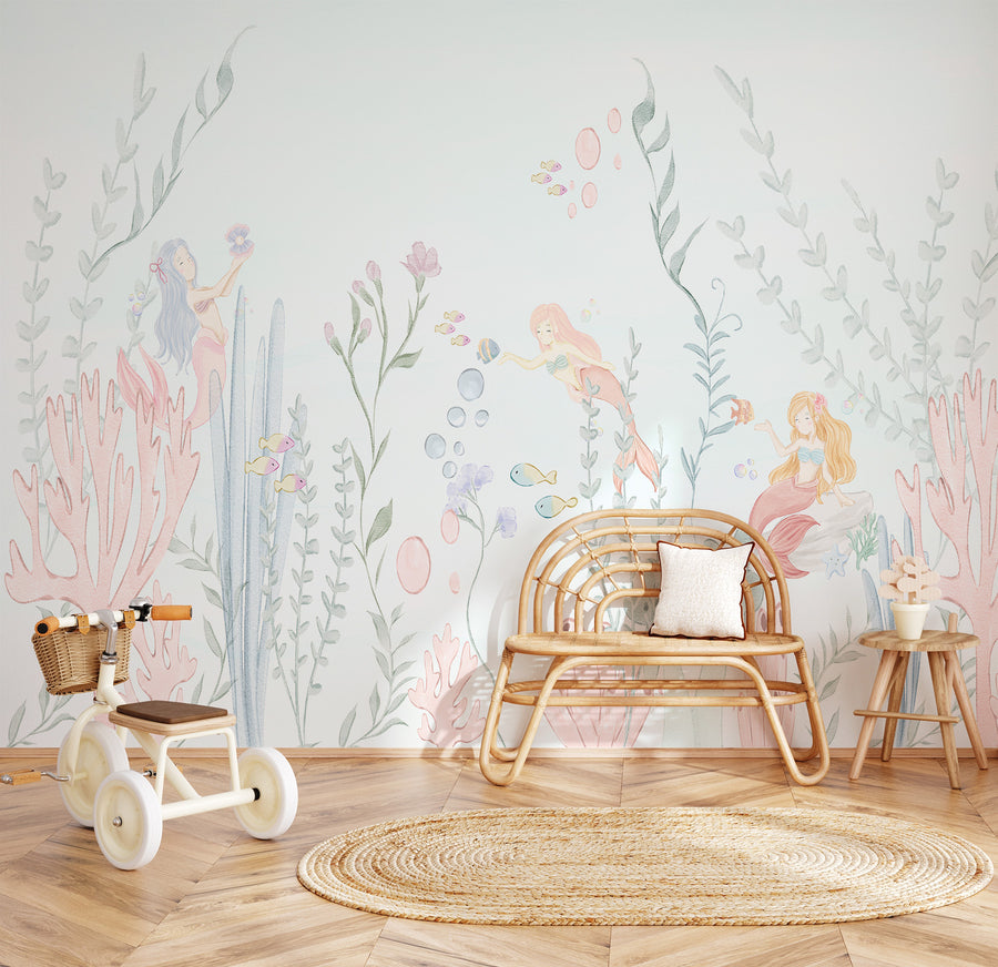 Mermaids Under the Sea Wallpaper Mural from Olive et Oriel where you can shop wallpaper and artworks online