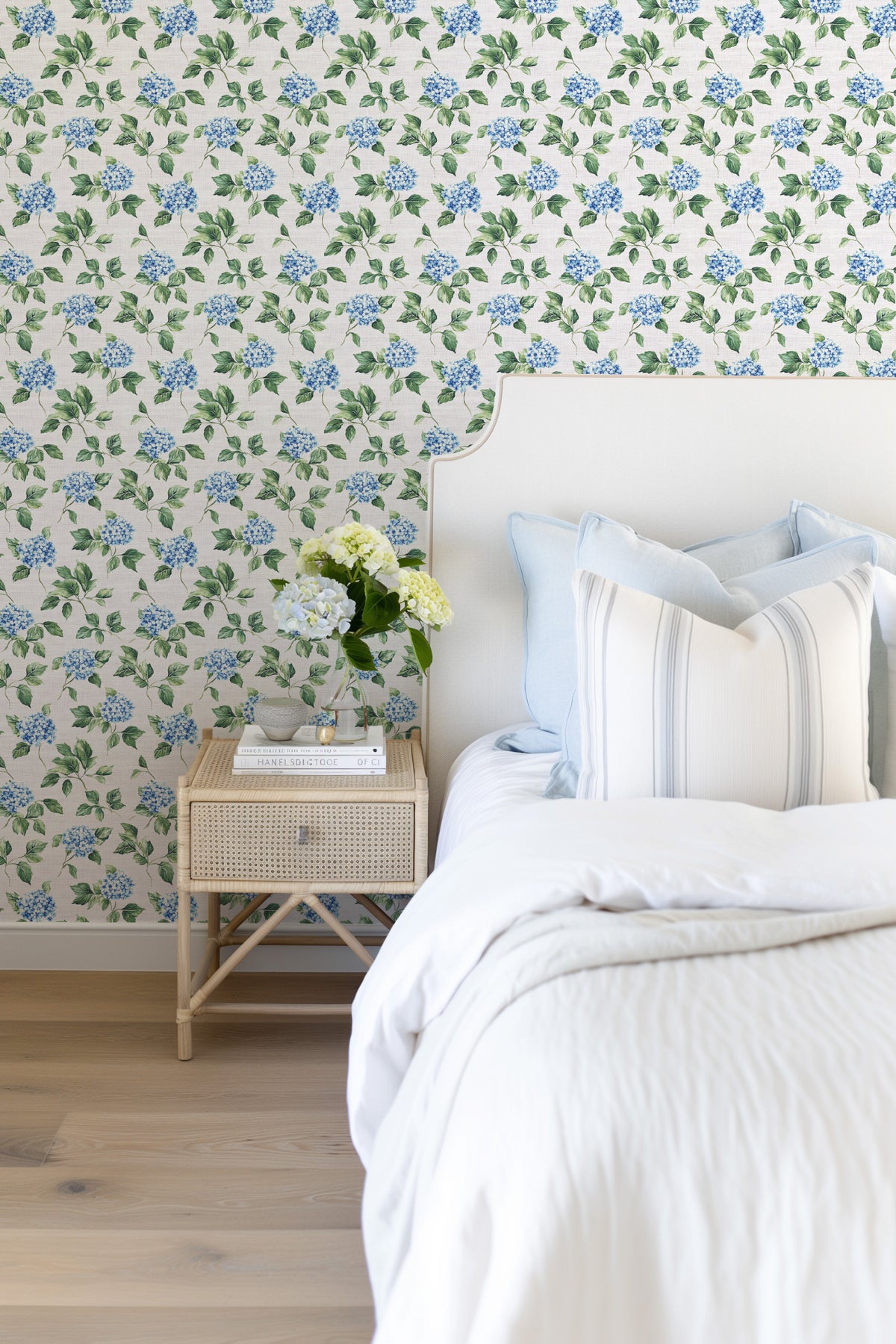 Hampton Bloom in Light Blue Hydrangea Wallpaper from Olive et Oriel where you can shop wallpaper and artworks online