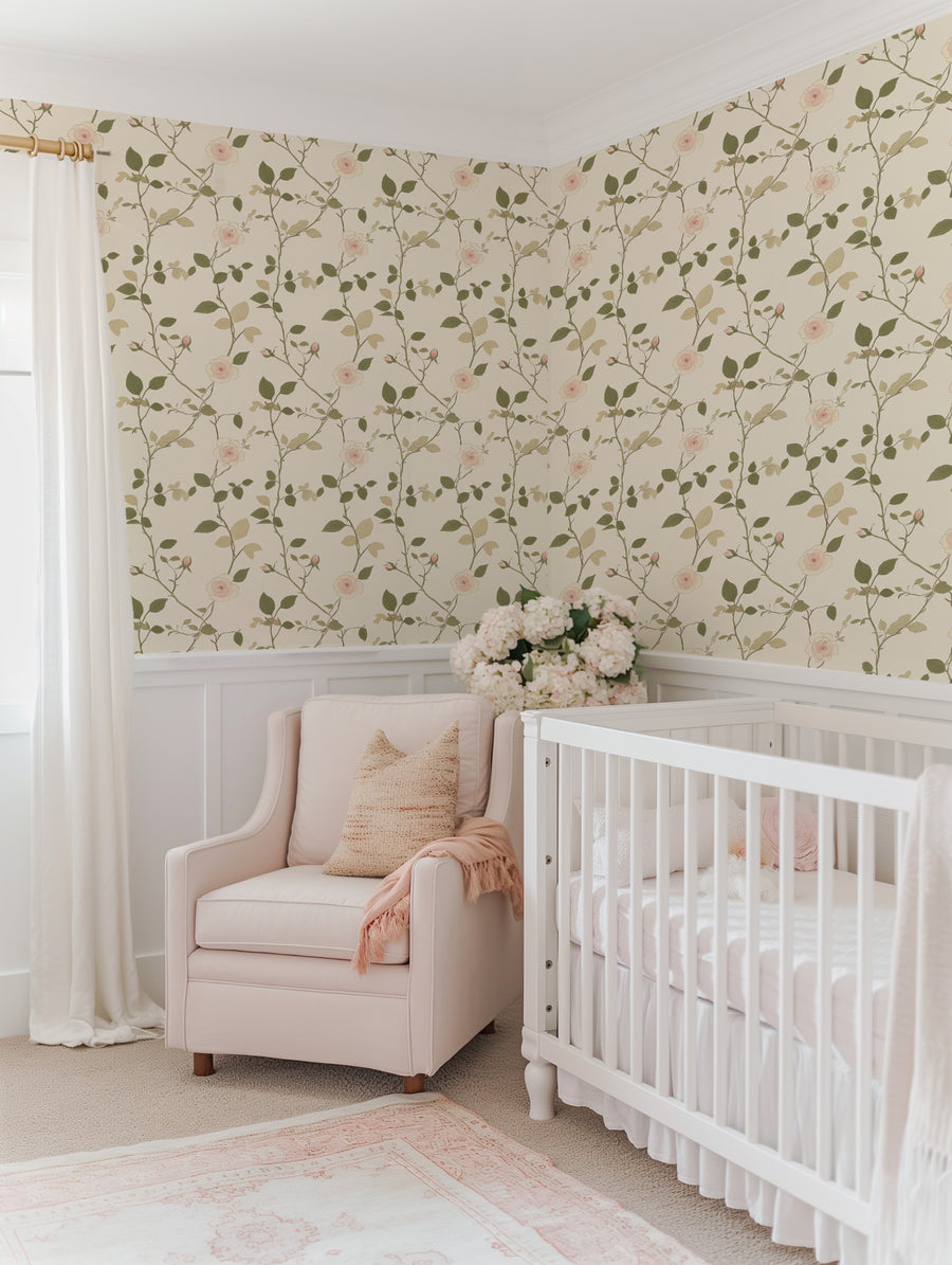 Sweet Cream Rose Wallpaper from Olive et Oriel where you can shop wallpaper and artworks online