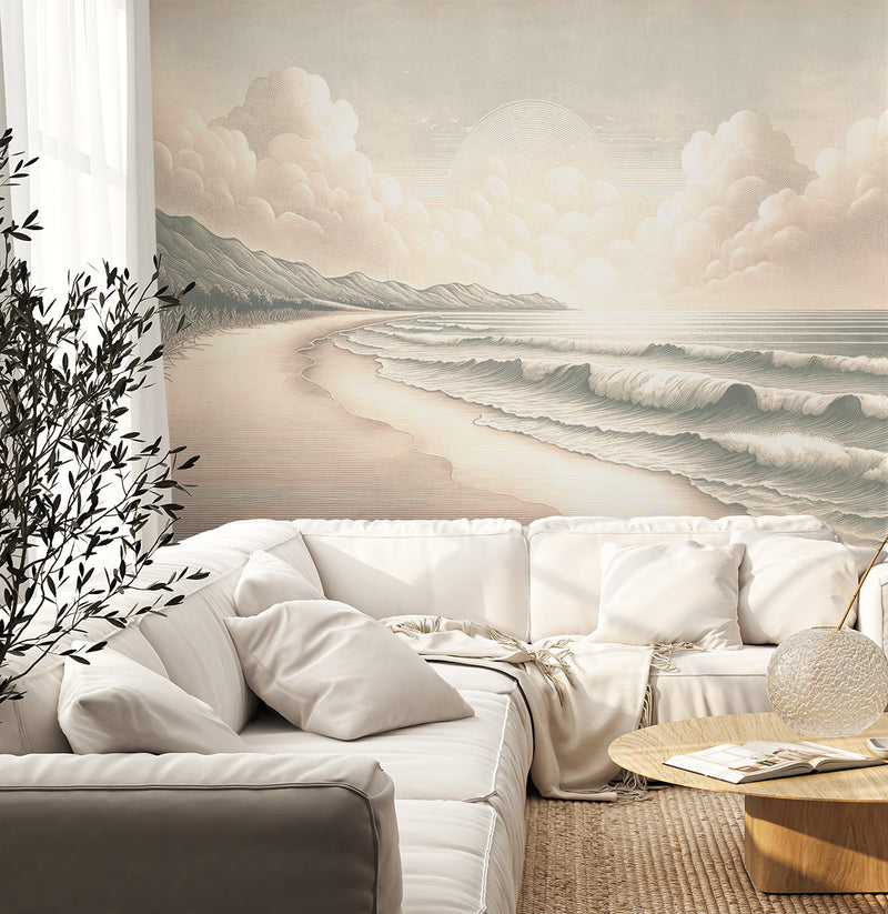 Etched Rolling Waves Wallpaper Mural