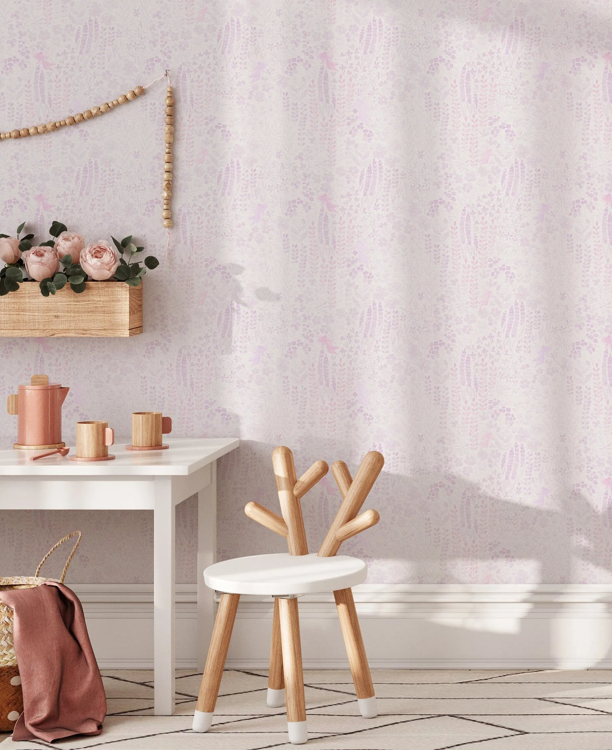 Fairy Flower Garden in Lilac Purple Wallpaper from Olive et Oriel where you can shop wallpaper and artworks online