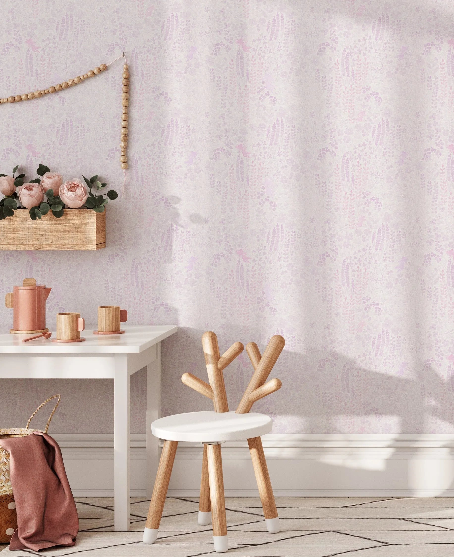 Fairy Flower Garden in Lilac Purple Wallpaper from Olive et Oriel where you can shop wallpaper and artworks online