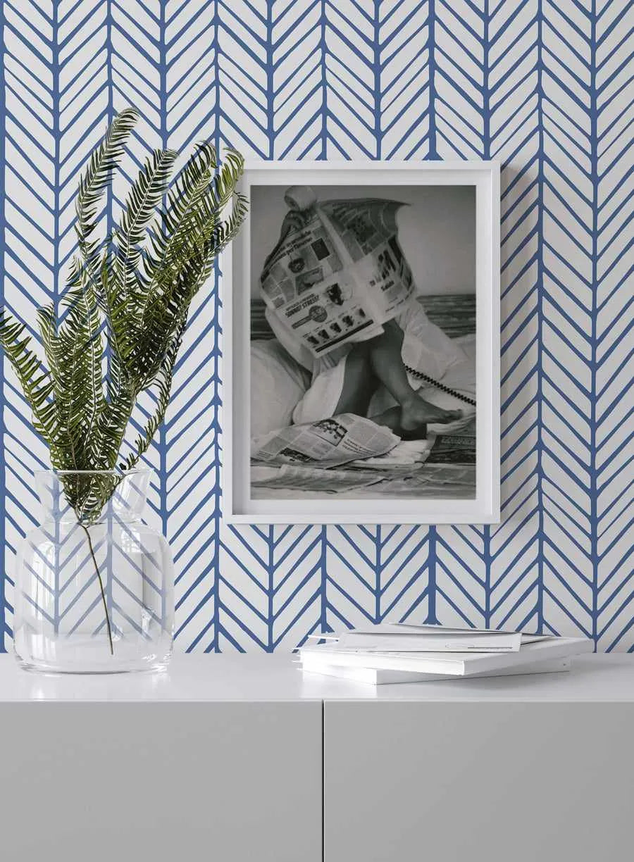 Chevron Wallpaper in Blue from Olive et Oriel where you can shop wallpaper and artworks online