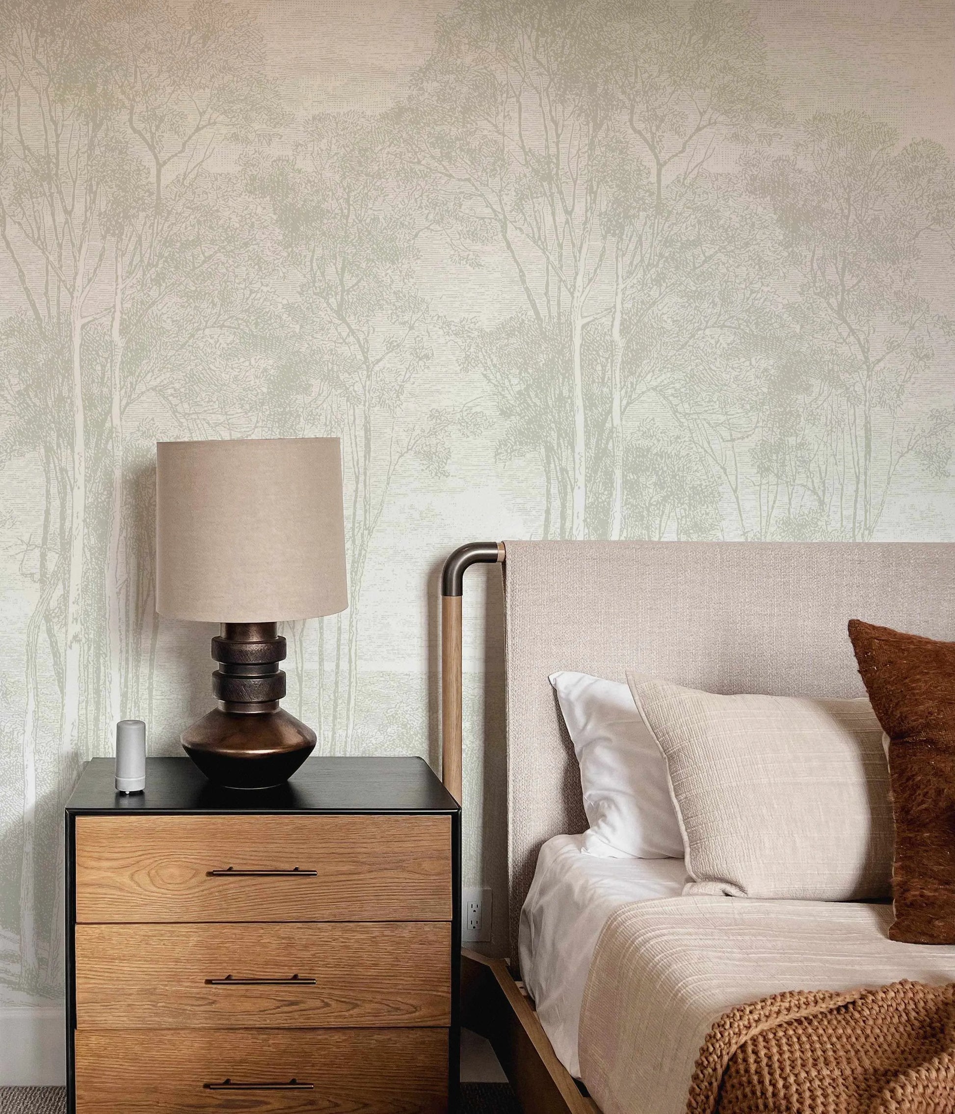 Eucalyptus Trees Soft Sage Green Wallpaper from Olive et Oriel where you can shop wallpaper and artworks online