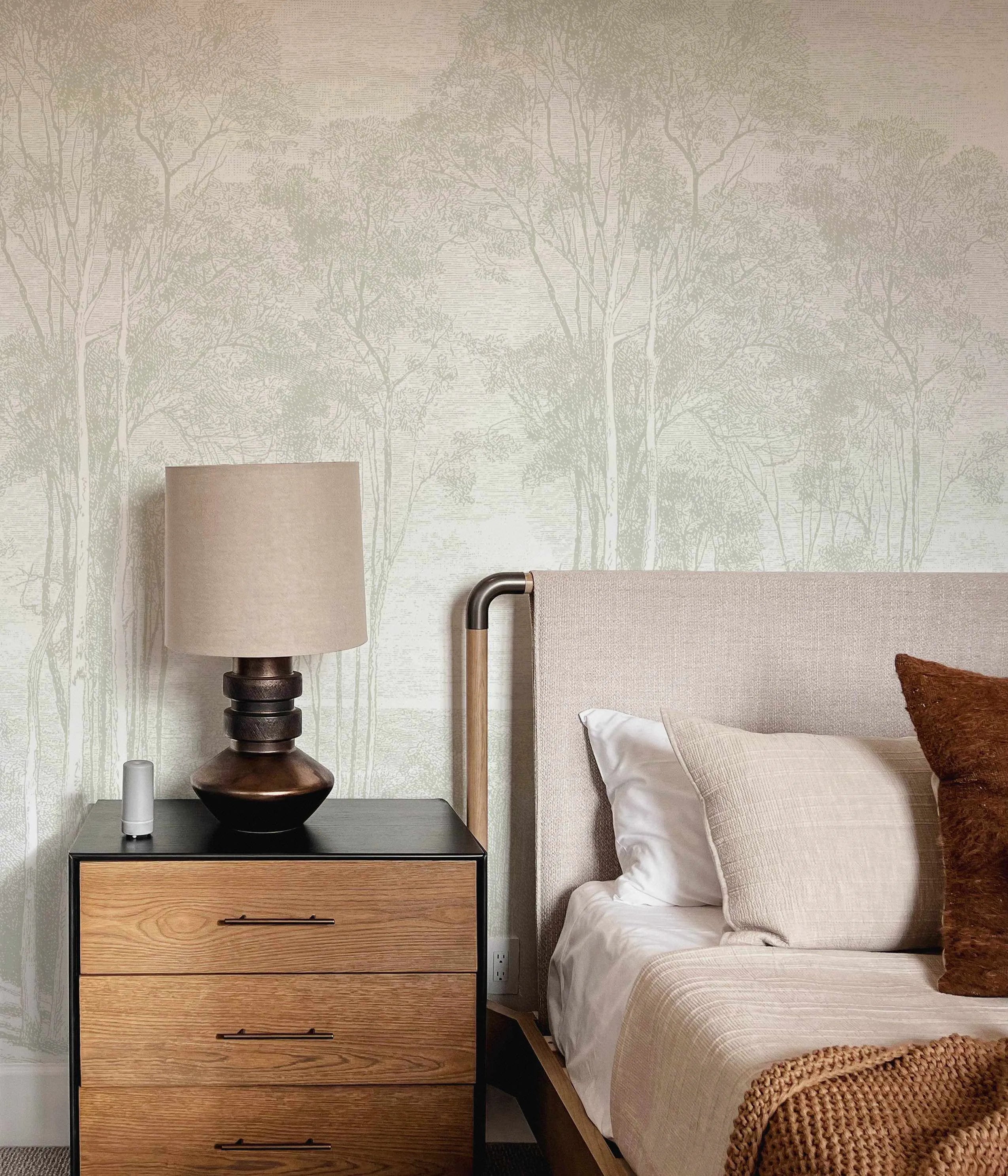 Eucalyptus Trees Soft Sage Green Wallpaper from Olive et Oriel where you can shop wallpaper and artworks online