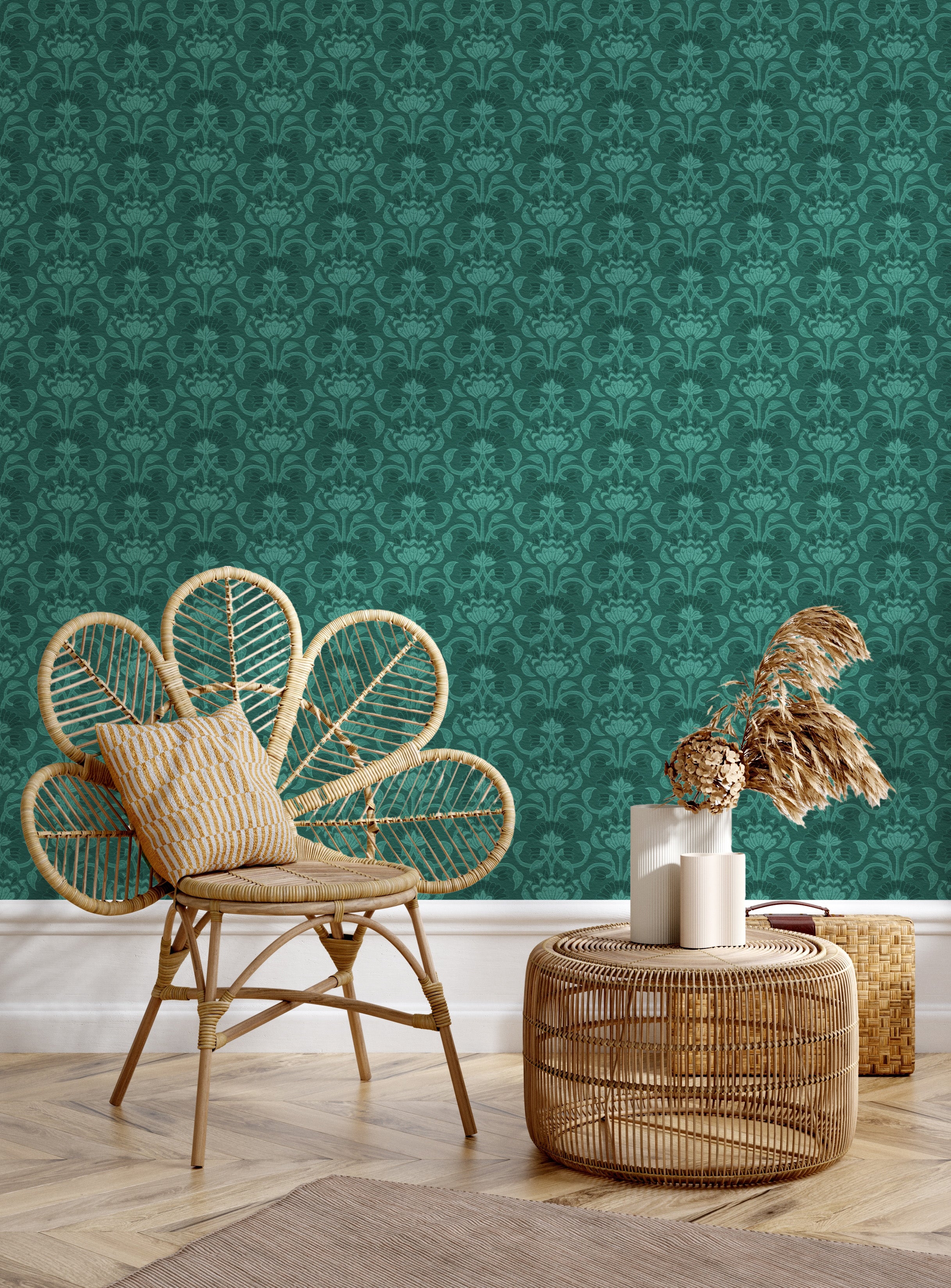 Country Belle Floral Dark Green Wallpaper