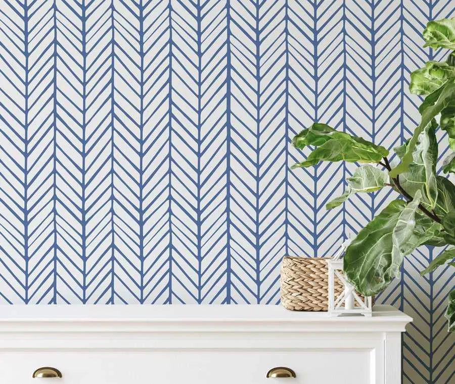 Chevron Wallpaper in Blue from Olive et Oriel where you can shop wallpaper and artworks online