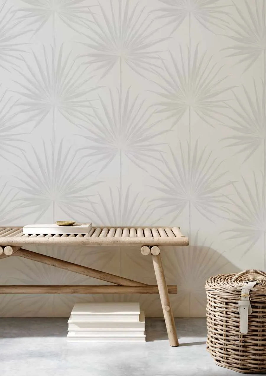 Coastal Palm Wallpaper in Grey from Olive et Oriel where you can shop wallpaper and artworks online