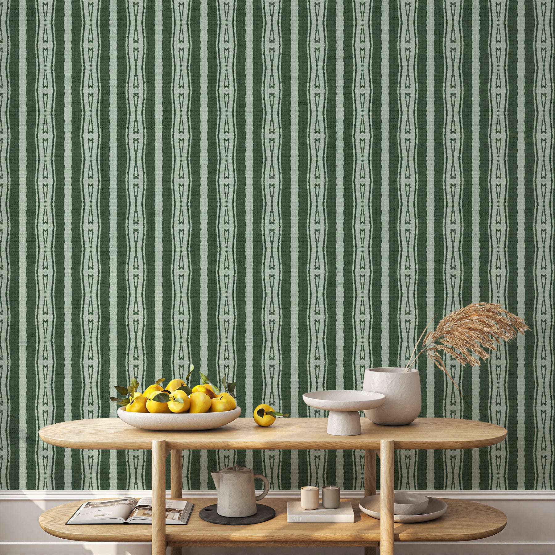 Textured Stripe in Dark Green Wallpaper