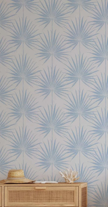 Coastal Palm Wallpaper in Blue from Olive et Oriel where you can shop wallpaper and artworks online