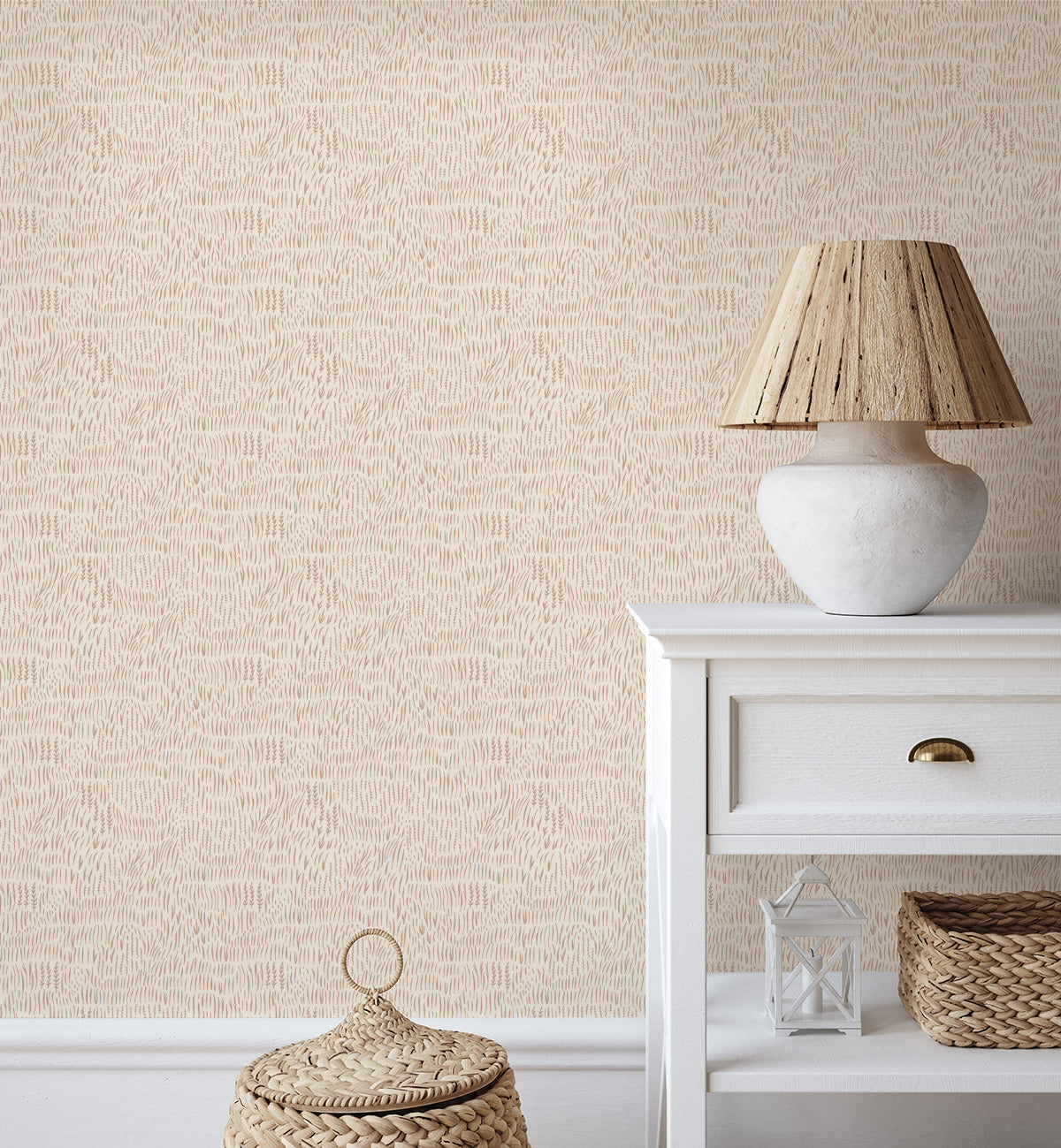 Whimsical Field in Ochre Brown Wallpaper