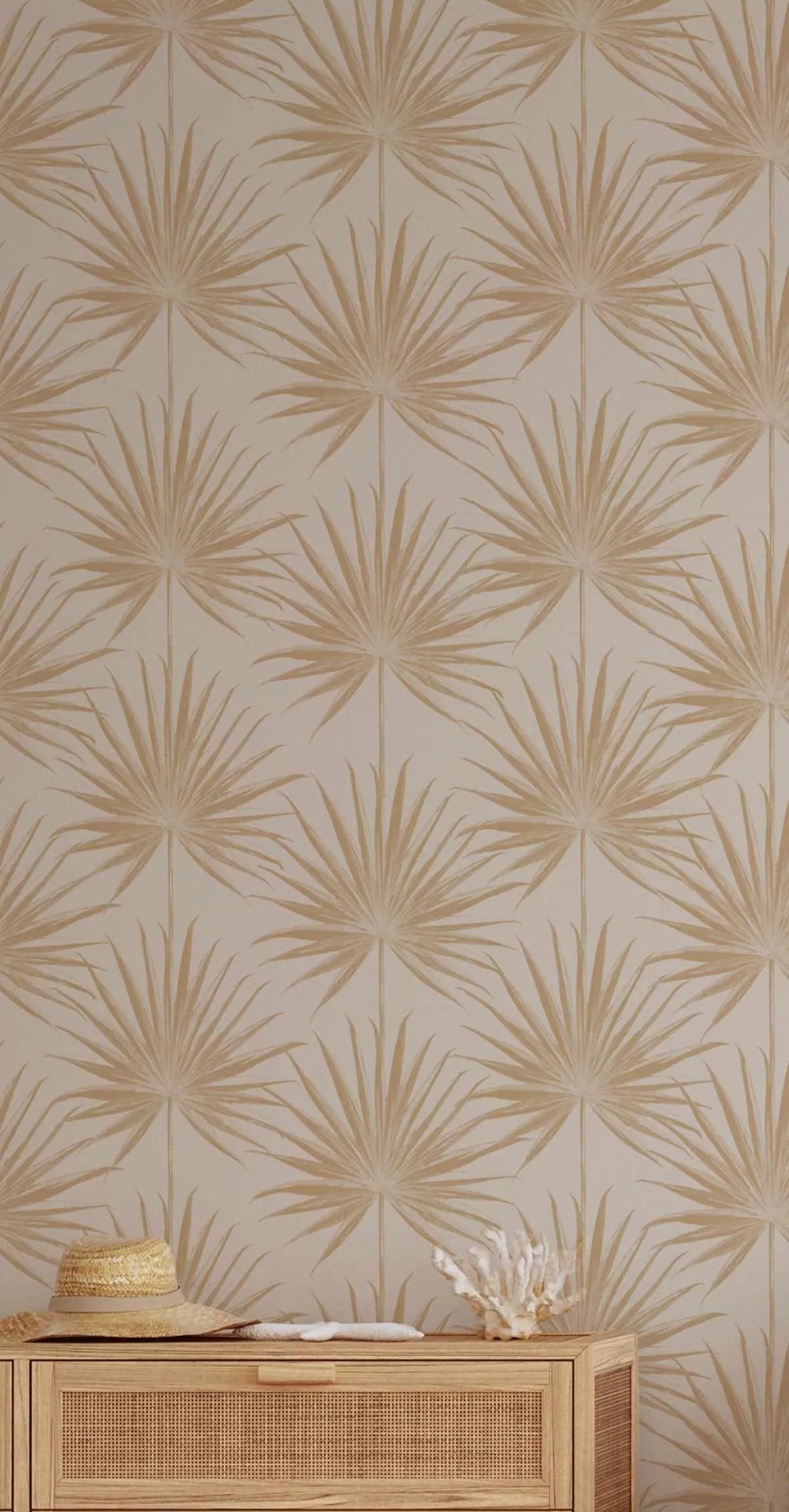 Coastal Palm Wallpaper in Coffee from Olive et Oriel where you can shop wallpaper and artworks online
