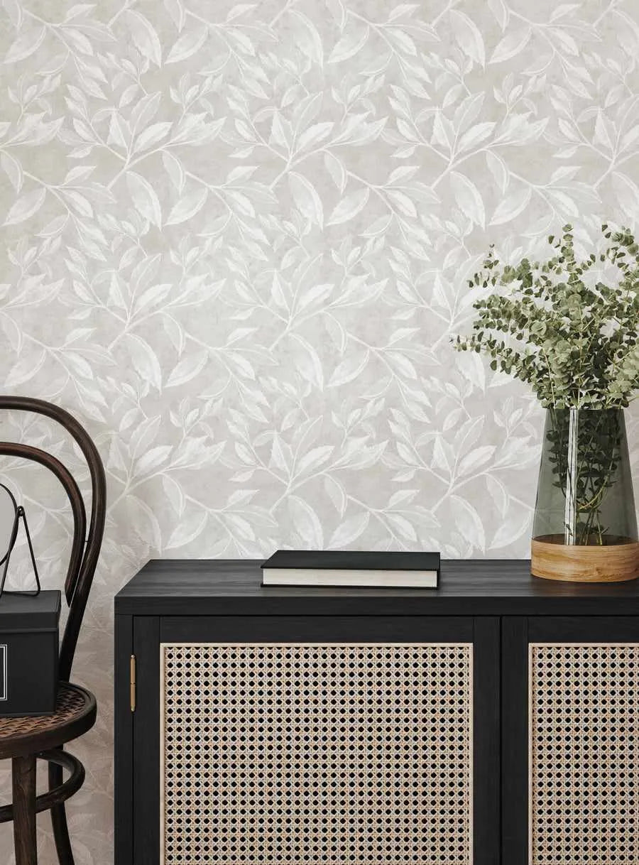 Autumn Leaves Wallpaper in Neutral from Olive et Oriel where you can shop wallpaper and artworks online