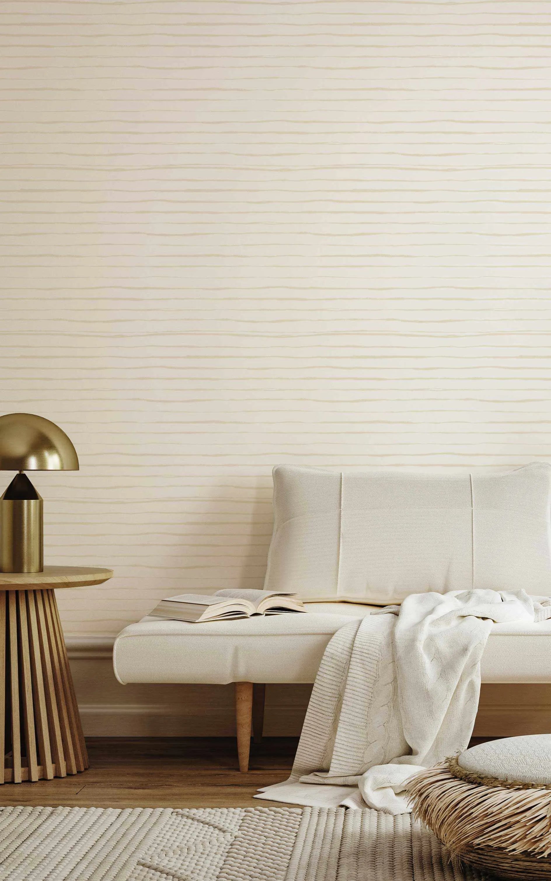 Thin Stripe Wallpaper in Cream from Olive et Oriel where you can shop wallpaper and artworks online