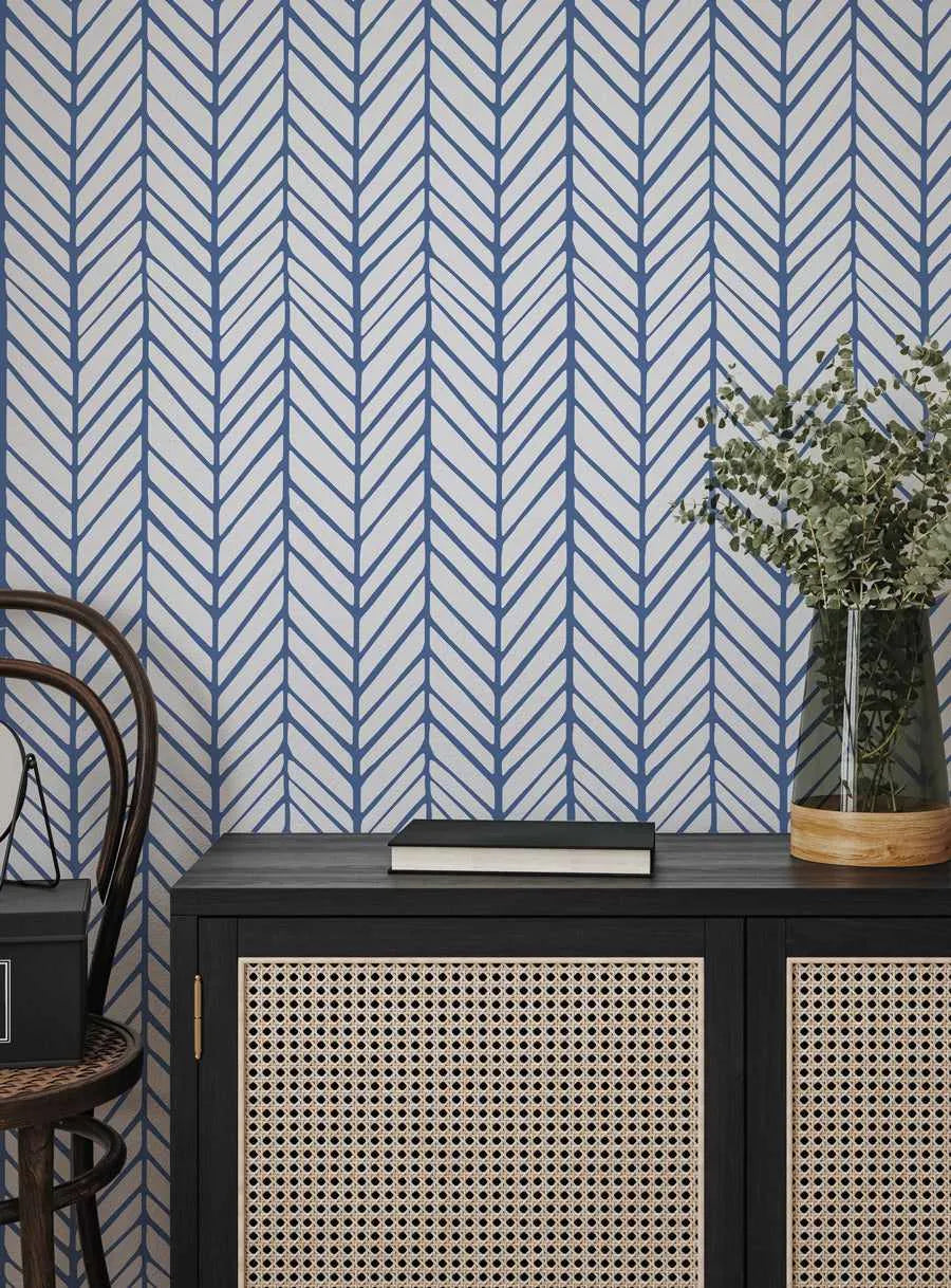 Chevron Wallpaper in Blue from Olive et Oriel where you can shop wallpaper and artworks online