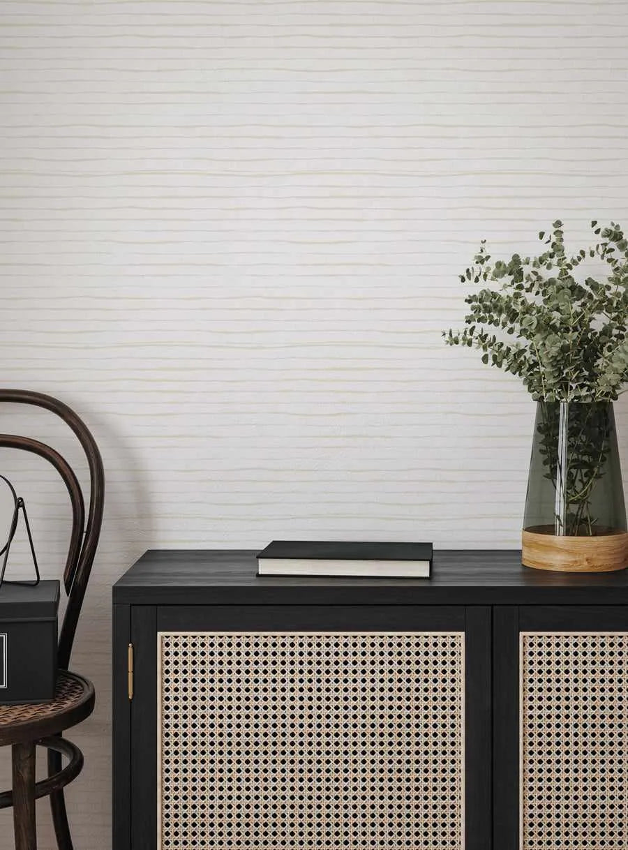 Thin Stripe Wallpaper in Cream from Olive et Oriel where you can shop wallpaper and artworks online