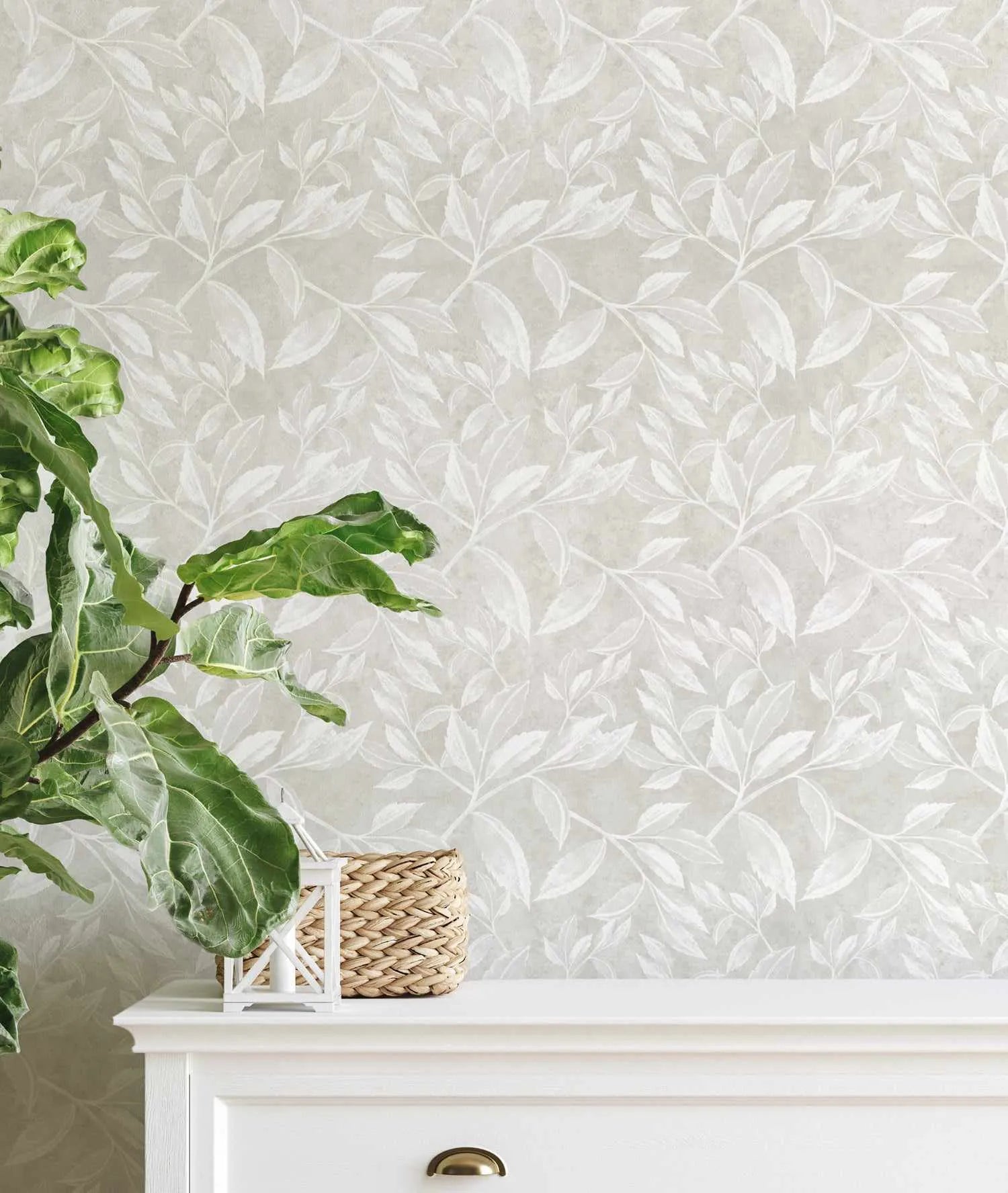 Autumn Leaves Wallpaper in Neutral from Olive et Oriel where you can shop wallpaper and artworks online