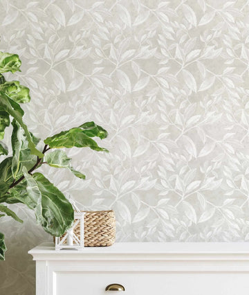 Autumn Leaves Wallpaper in Neutral from Olive et Oriel where you can shop wallpaper and artworks online