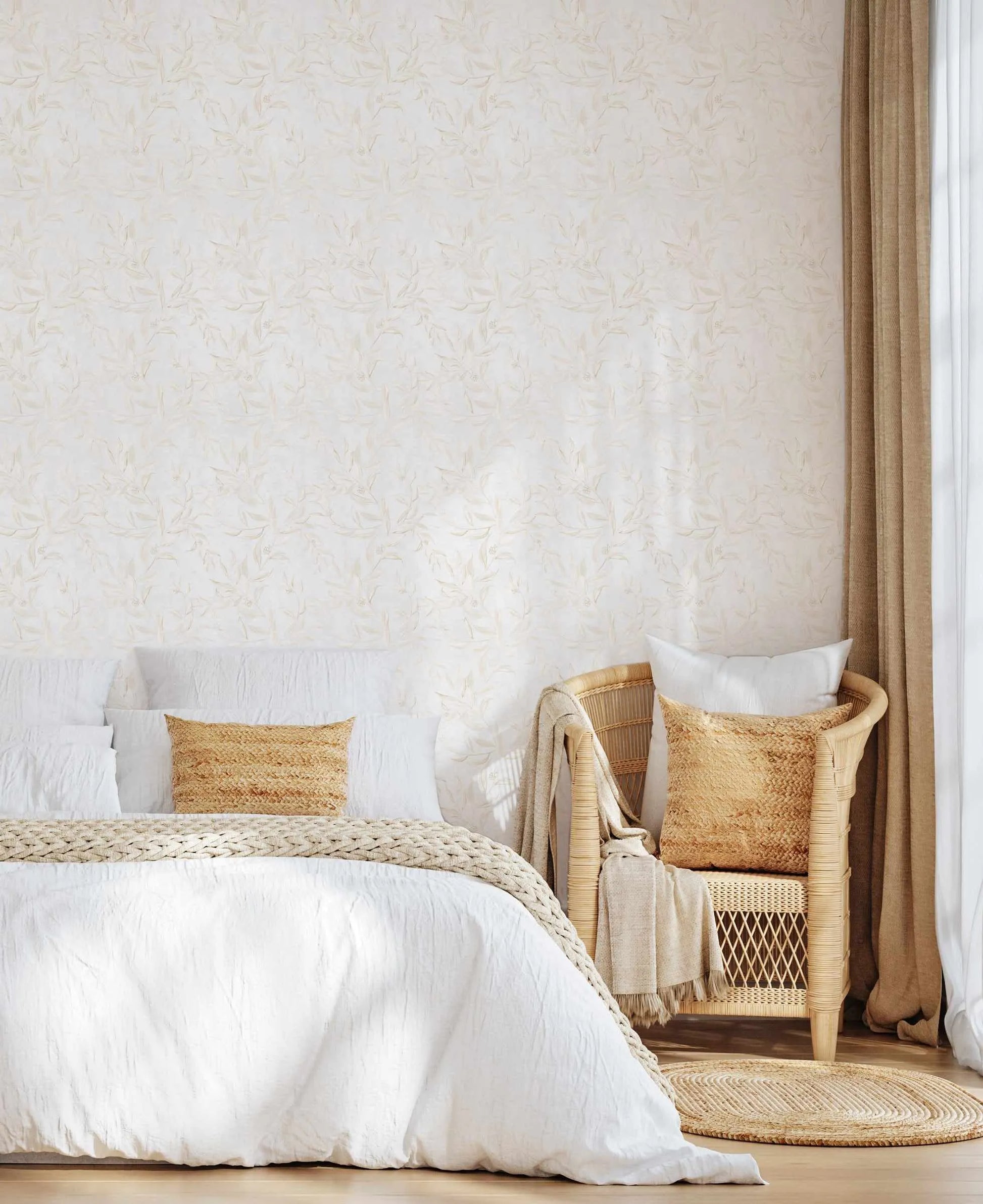 Olive Leaf Wallpaper in Dove Grey from Olive et Oriel where you can shop wallpaper and artworks online