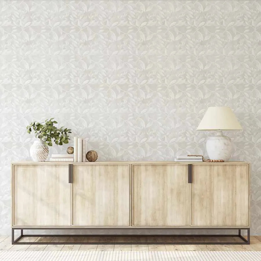 Autumn Leaves Wallpaper in Neutral from Olive et Oriel where you can shop wallpaper and artworks online