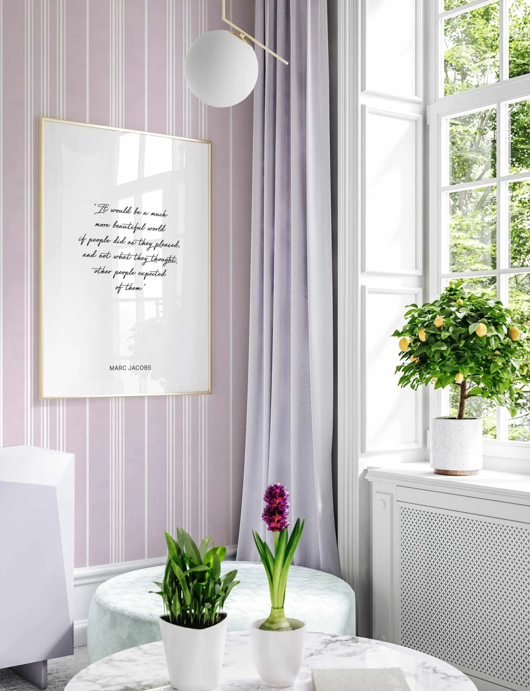 Lilac Stripe Wallpaper from Olive et Oriel where you can shop wallpaper and artworks online
