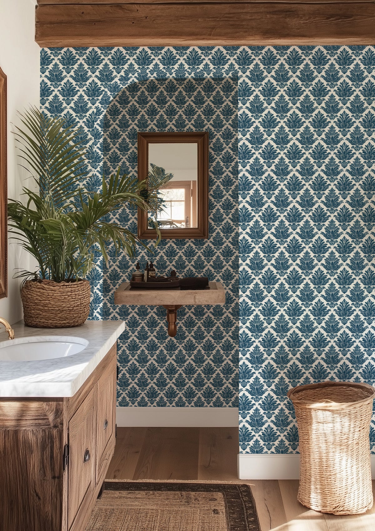 Court Colonial Blue Wallpaper from Olive et Oriel where you can shop wallpaper and artworks online