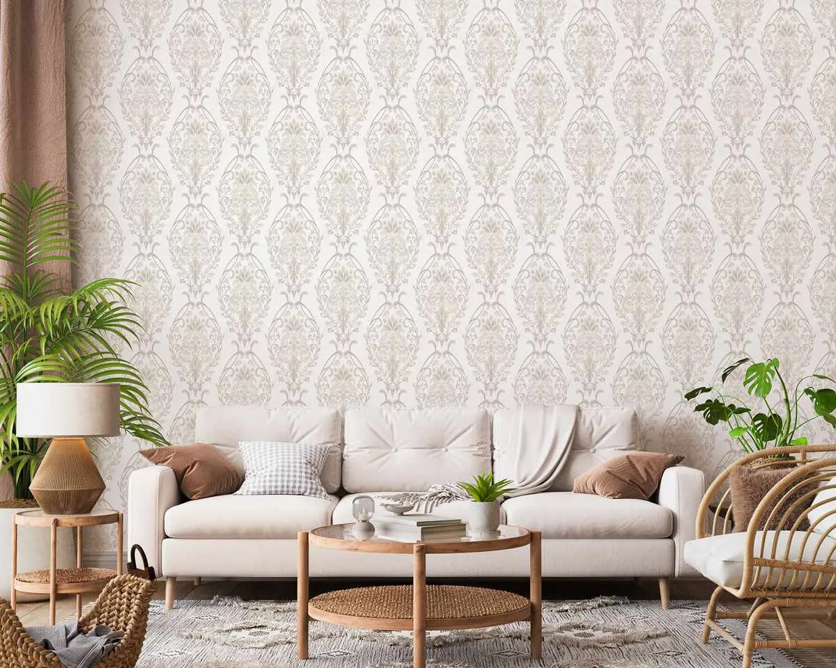 Luxe Damask Wallpaper from Olive et Oriel where you can shop wallpaper and artworks online