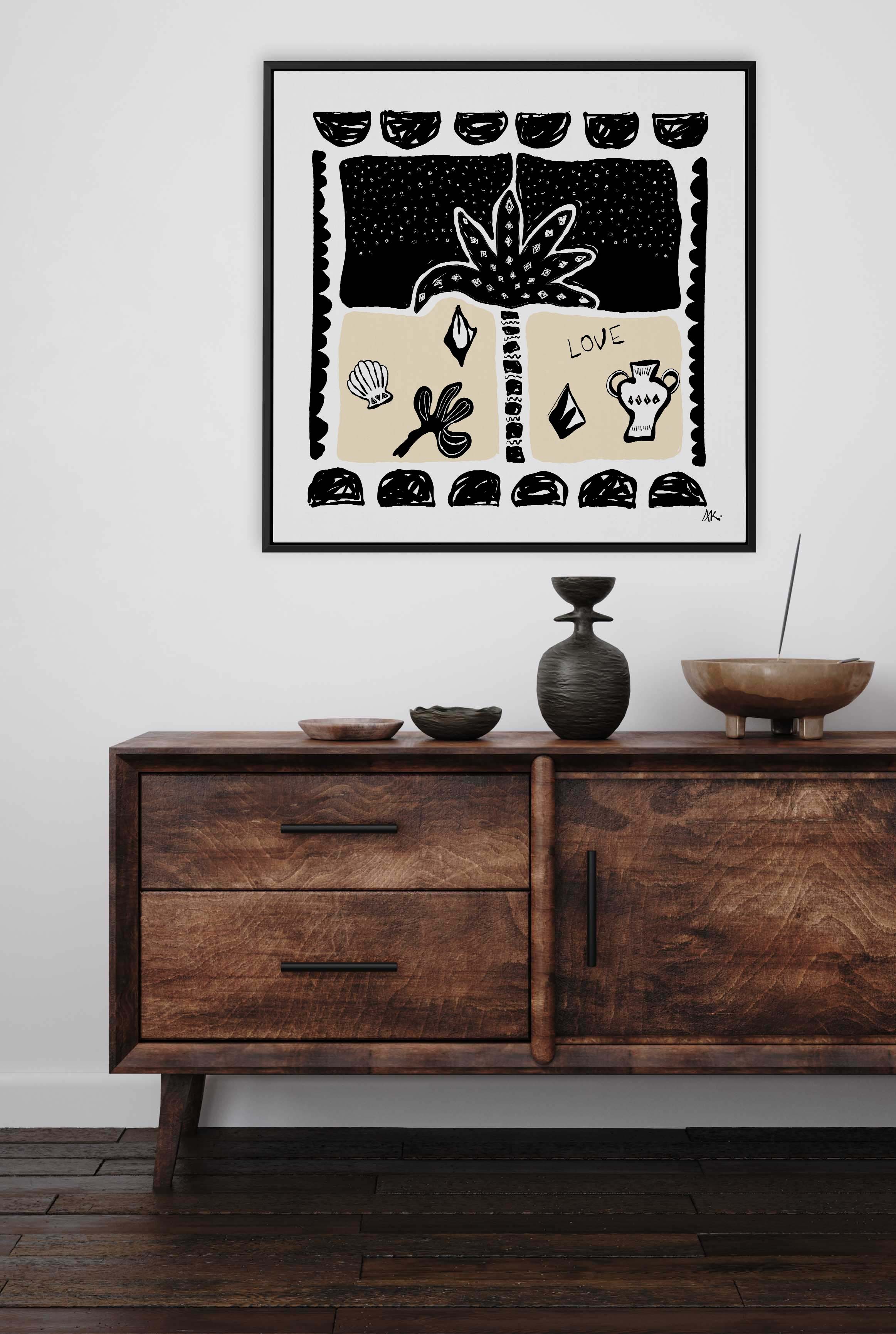 Summer Nights Beige Black by Anne Korako | Framed Canvas Art Print